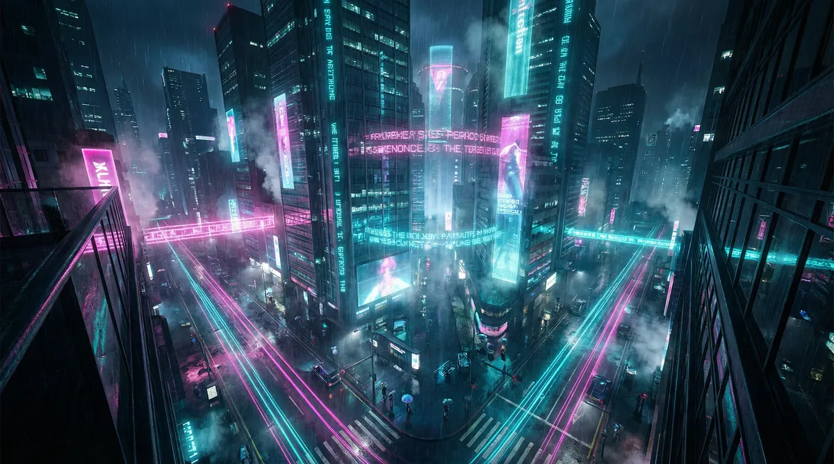 当家大掌柜电视剧 竖屏短剧平台首页背景 - 赛博朋克都市夜景